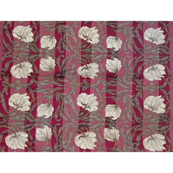 1990s Hiroko for Dozo Pink & White Semi Sheer Silk  Square Floral Motif Scarf - Picture 6 of 7